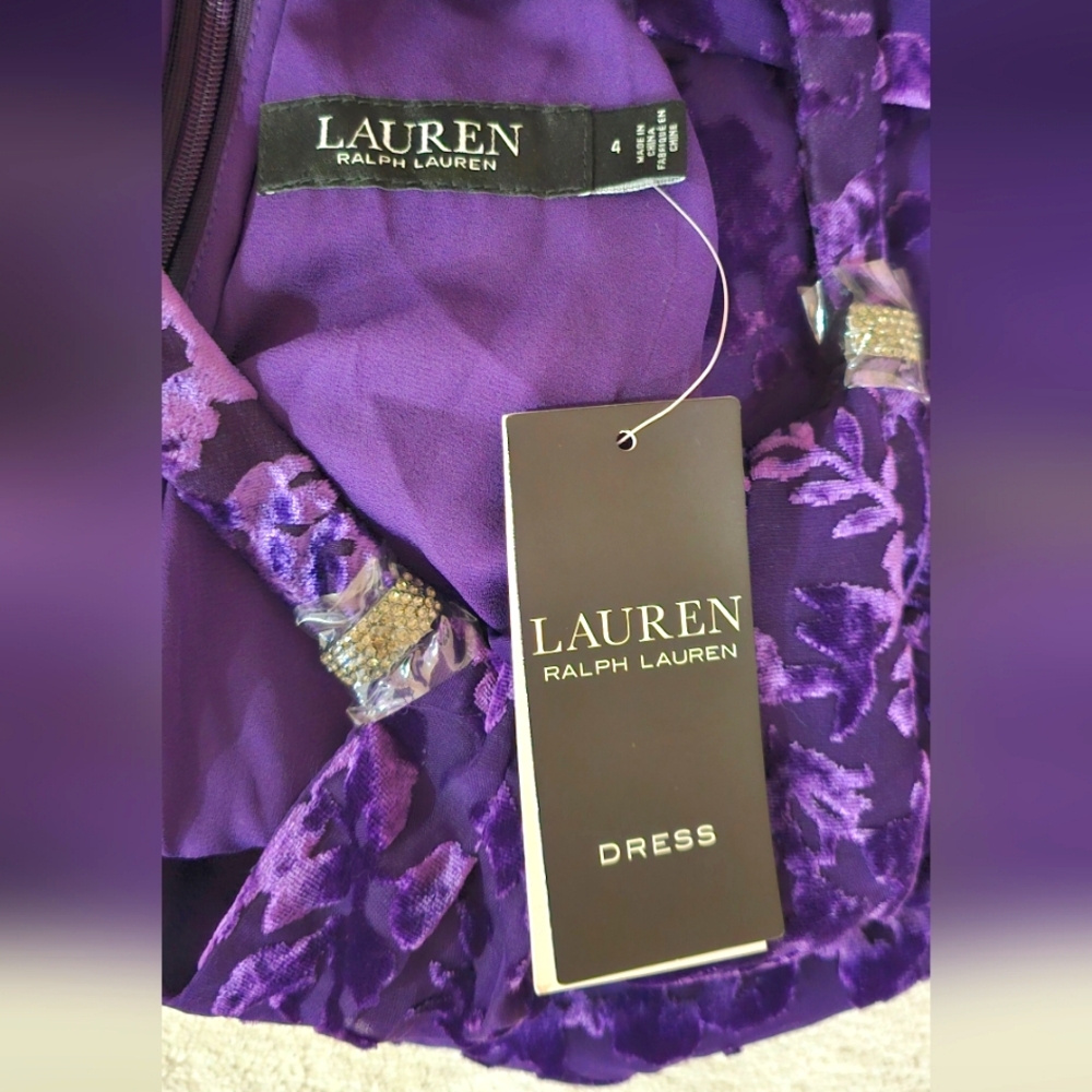 NWT LAUREN RALPH LAUREN 4 Purple Floral Velvet Romantic Goth Maxi Halter Dress - Picture 5 of 7